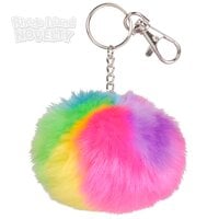 3.25" Rainbow Furry Pom Pom Clip-On Keychains