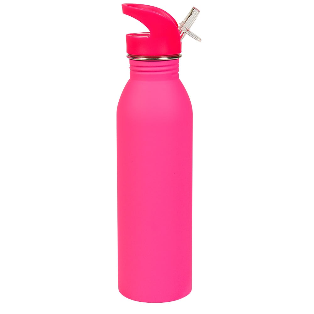 24oz Stainless Steel Rubber Coated Neon Pink Bottle