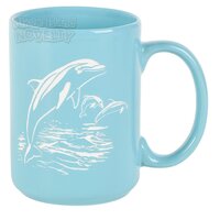 Etched Blue Dolphin & White Mug